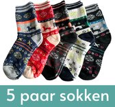 Winter Sokken Set met Rendieren - 5 paar maat 37-41 - Warme Sokken - Kerstcadeau vrouw - Huissokken