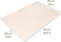 Effen berken multiplex plaat, A3 formaat. Afmetingen 42x30 cm en dikte 0,8 cm.