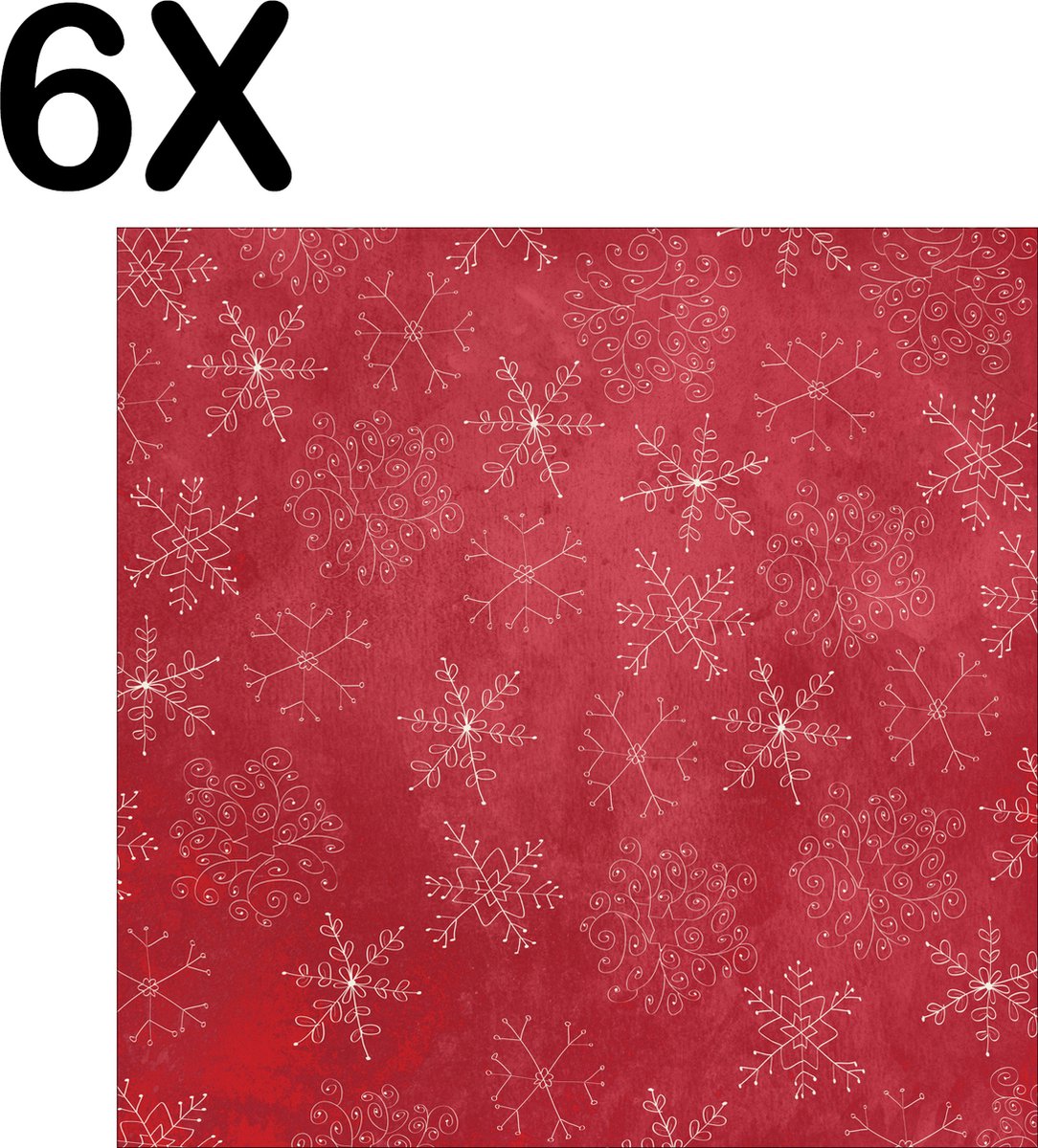 BWK Textiele Placemat - Rood - Wit - Kerst Patroon - Sneeuwvlok - IJskristal - Ster - Set van 6 Placemats - 50x50 cm - Polyester Stof - Afneembaar