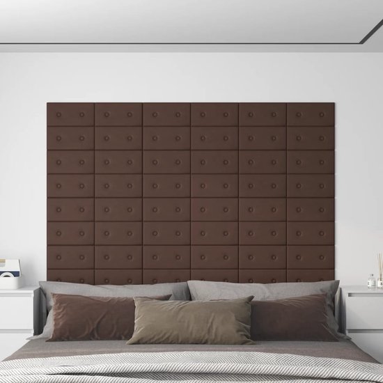 The Living Store Wandpanelen - Bruin - 30 x 15 cm - Duurzaam kunstleer - Warmte- en geluidsisolatie - Brede toepassingen - 12x panelen