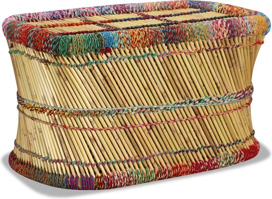 The Living Store Rechthoekige Salontafel - Bamboe - Chindi Weefdetails - 78 x 50 x 45 cm - Meerkleurig