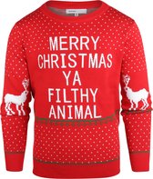 Pull de Noël Rockerz - Mauvais pull de Noël - 'Merry Christmas Ya Filthy Animal' - Unisexe - Ajustement parfait - Haute qualité - Matériau durable - Tissu doux - Ne démange pas - Emballage cadeau inclus - Couleur : rouge - Taille : XXL