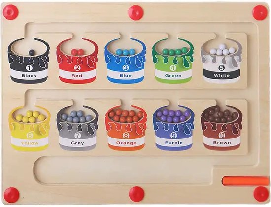 Houten magnetisch doolhof spel - Educatief montessori speelgoed - Engelse kleuren - Peuter speelgoed - Reisspeelgoed - Speelgoed voor onderweg