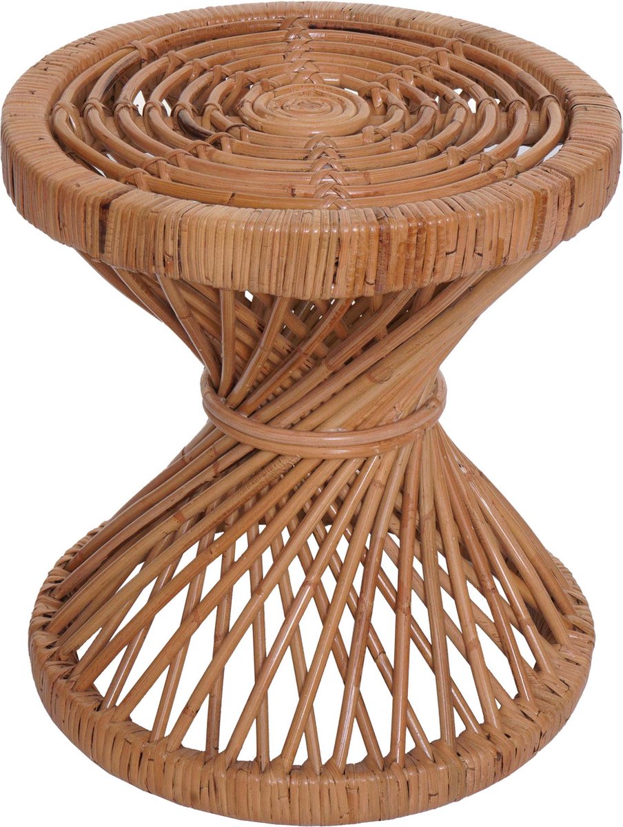 MCW Bijzettafel MCW-M31, bloementafel rotan salontafel, rond 43x38x38cm, naturel Kubu rotan bruin