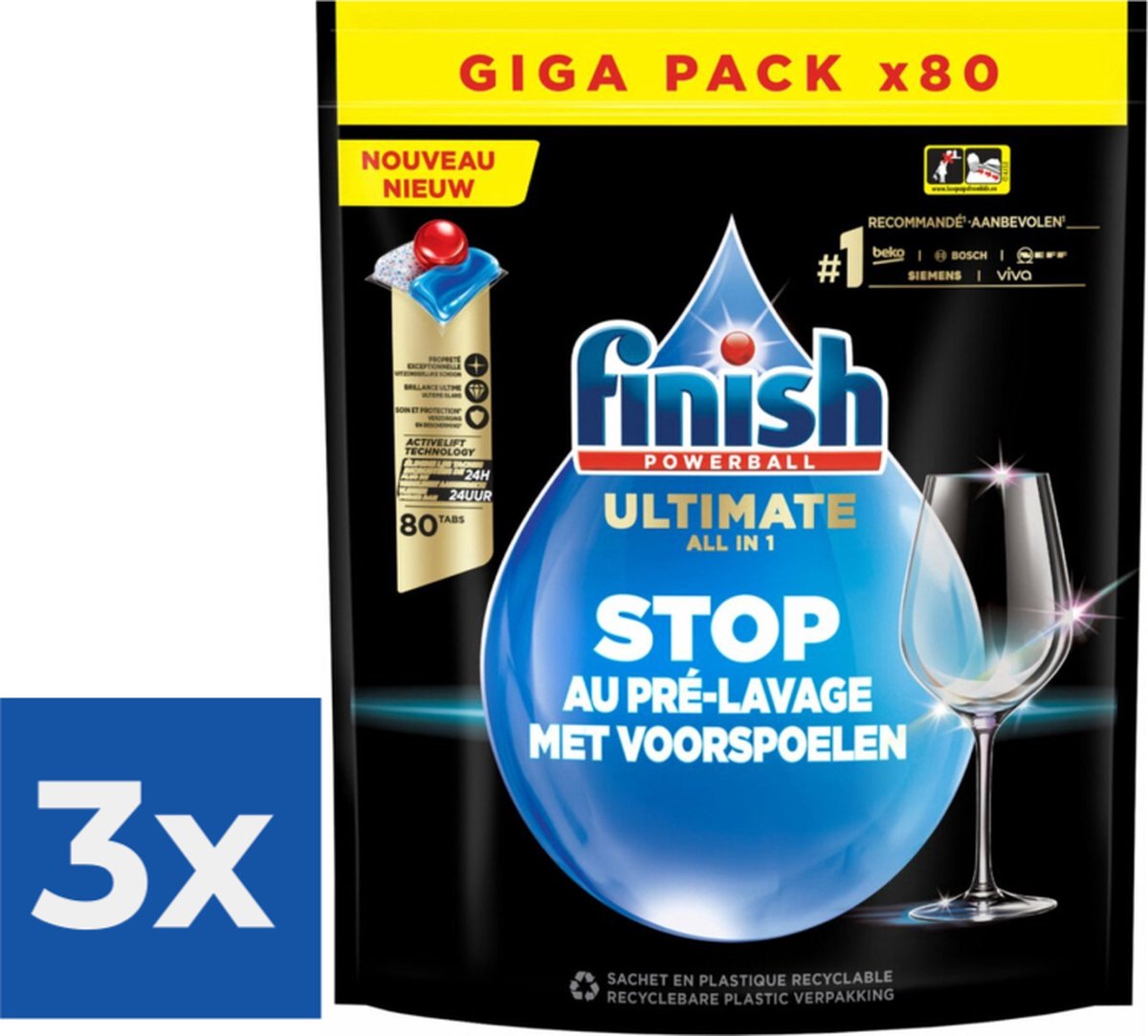 Finish Ultimate All in One Regular Vaatwastabletten - 80 Capsules - Voordeelverpakking 3 stuks