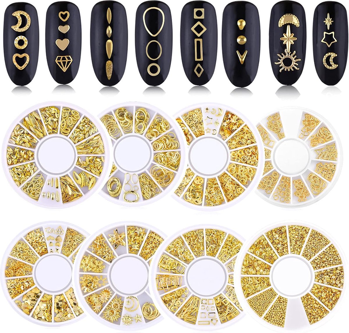 Goedkoopste 8 Dozen Nail Art Edelstenen 3D Holle Metalen Nail Art Studs, Punk Nail Rivet, Nail Art Jewels, Nagels Gemengde Strass Gebruikt voor Nail Art Decoraties DIY Ontwerp-Kleding Craft Decoratie