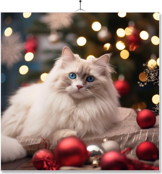 Tegel Met Opdruk | Geschenk | Kat Bij Kerstboom | Ragdoll