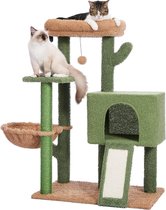 Krabpaal voor katten 104 cm Moderne Cactus Pluche Krabpaal voor volwassen katten met grotere grot, verwijderbaar bovenbed, wiebelende bal, sisal touw, groen.