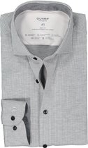 OLYMP 24/7 Level 5 body fit overhemd - mouwlengte 7 - tricot - grijs met wit mini dessin - Strijkvriendelijk - Boordmaat: 40