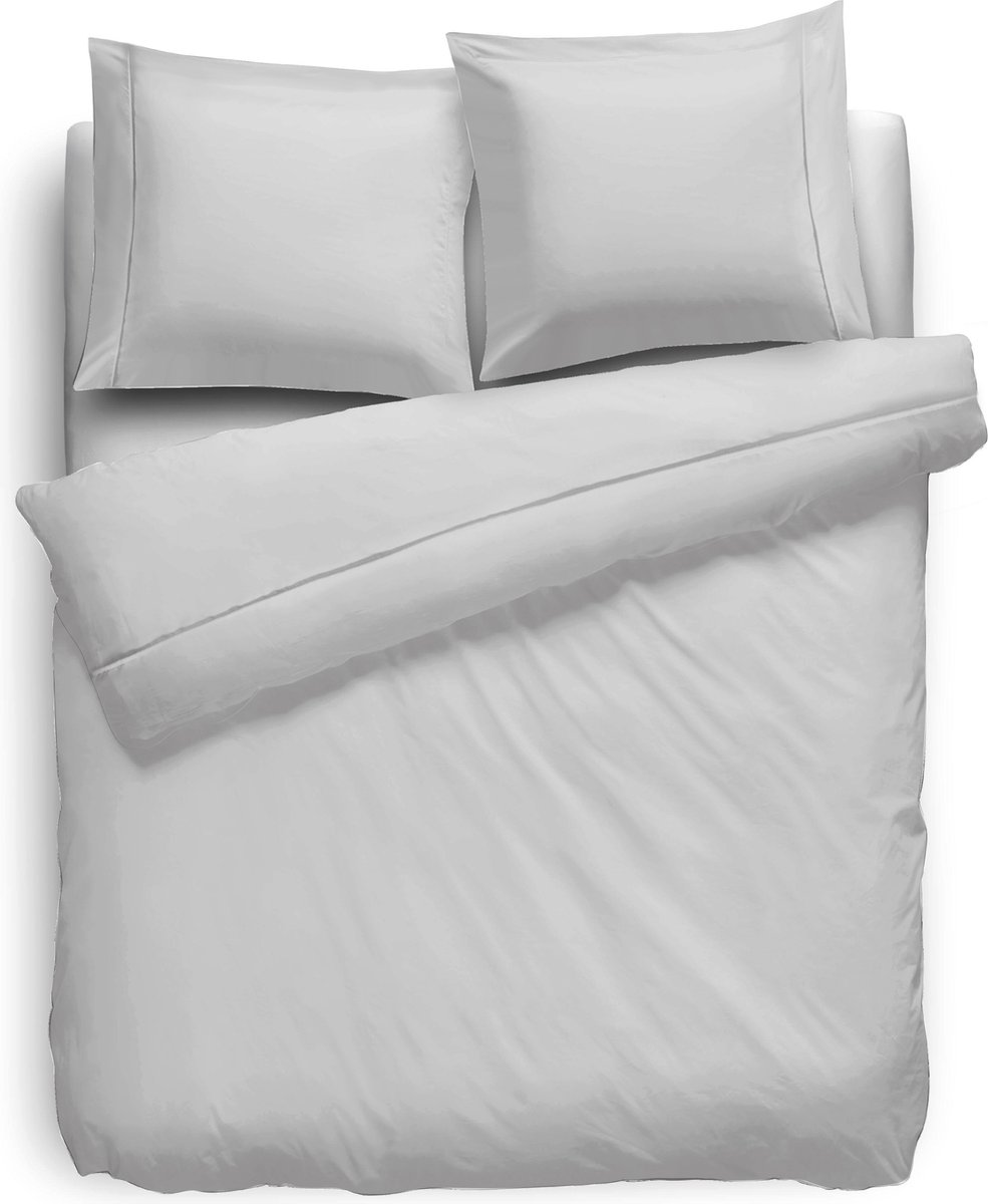 Eleganzzz Dekbedovertrek Percal Katoen Uni - Met Bies - Zilver - Dekbedovertrek 200x200/220cm - Dekbedovertrekken - Tweepersoons