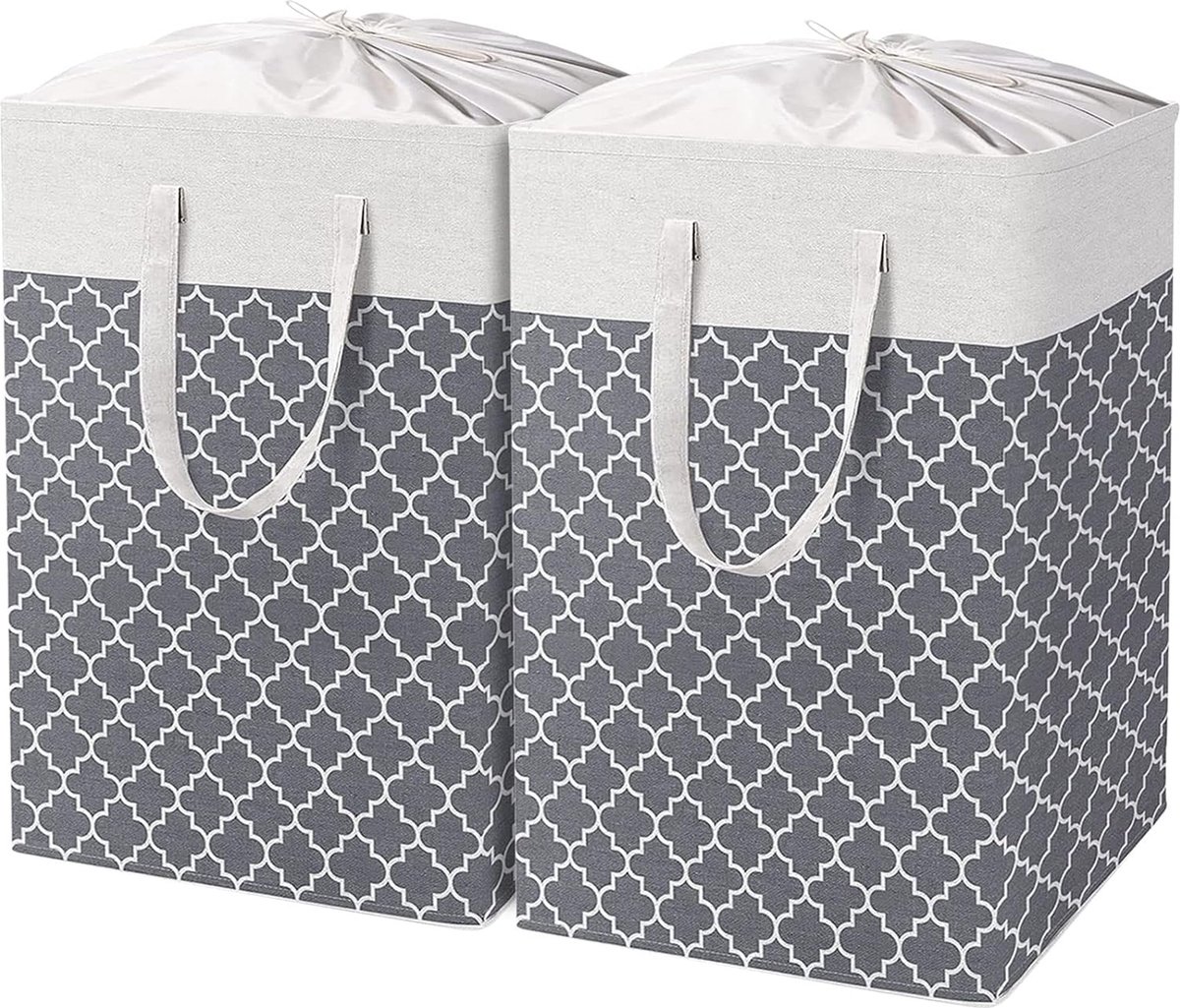 Goedkoopste Wasmand met trekkoord, waterdichte coating, opvouwbare wasmand, opbergmand, voor slaapkamer, badkamer en kinderkamer, lantaarnkleur, set van 2.