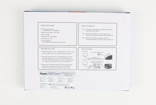 Bqeel Antenne TV Intérieur puissante Amplifiée 120 Miles avec Booster