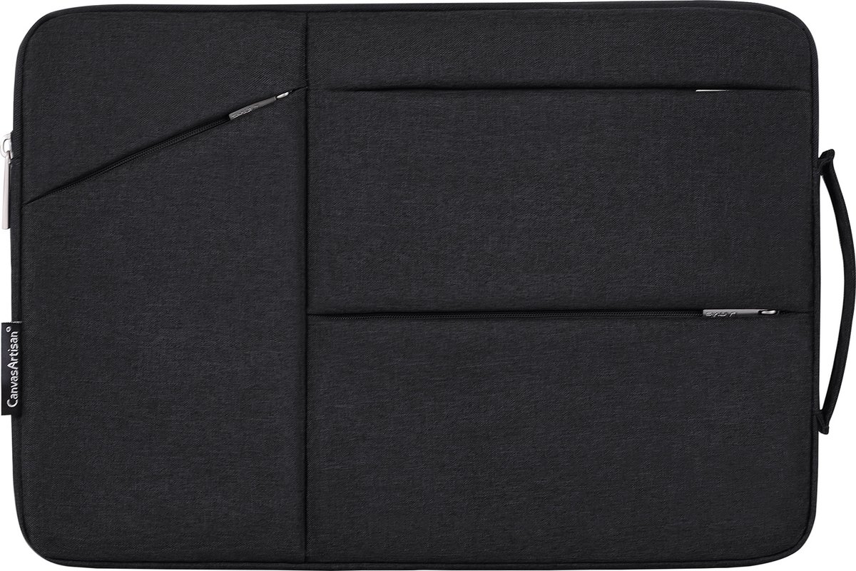 Laptophoes 13 Inch XV – Laptop Sleeve met Extra Vakken - Geschikt voor Macbook Air & Pro - Zwart - Canvas Artisan