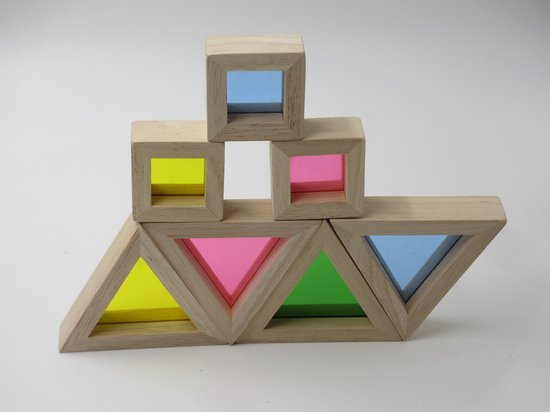 SEM - Houten Blokken gevuld met kleurrijk transparant acryl - Set van 24