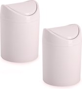 Mini poubelle Plasticforte - 2x - rose - plastique - couvercle à rabat - cuisine/comptoir - 12 x 17 cm