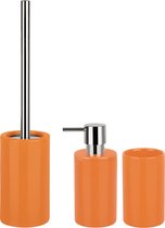 Spirella Badkamer accessoires set - WC-borstel/zeeppompje/beker - porselein - oranje - Luxe uitstraling