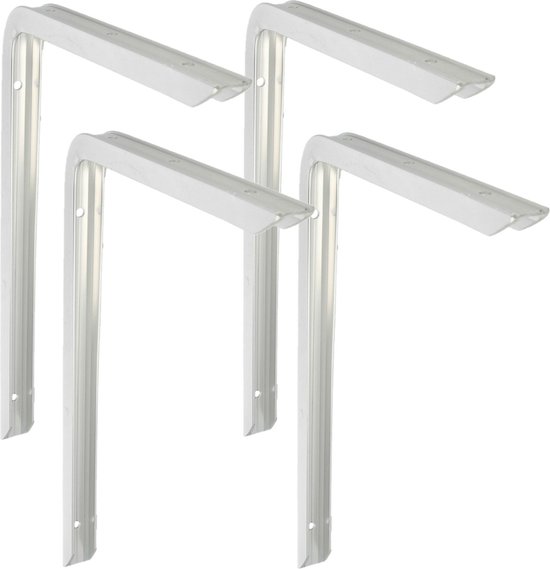 AMIG Support d'étagère/support d'étagère - 4x - aluminium - argent laqué - H350 x L200 mm - poids max 45 kg - supports d'étagère