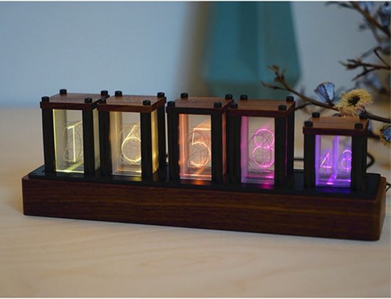 Lonyiabbi Nixie buisklok, elektronisch, LED-gloeisimulatie, retro, modern, houten wekker, USB-voeding, woondecoratie, geschenk (geen montage vereist 5RGB Lonyiabbi Nixie buisklok, elektronisch, LED-gloeisimulatie, retro, modern, houten wekker, USB-voeding, woondecoratie, geschenk (geen montage vereist 5RGB
