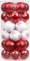 24 Kerstballen Doos Plastic Glanzend 6 cm