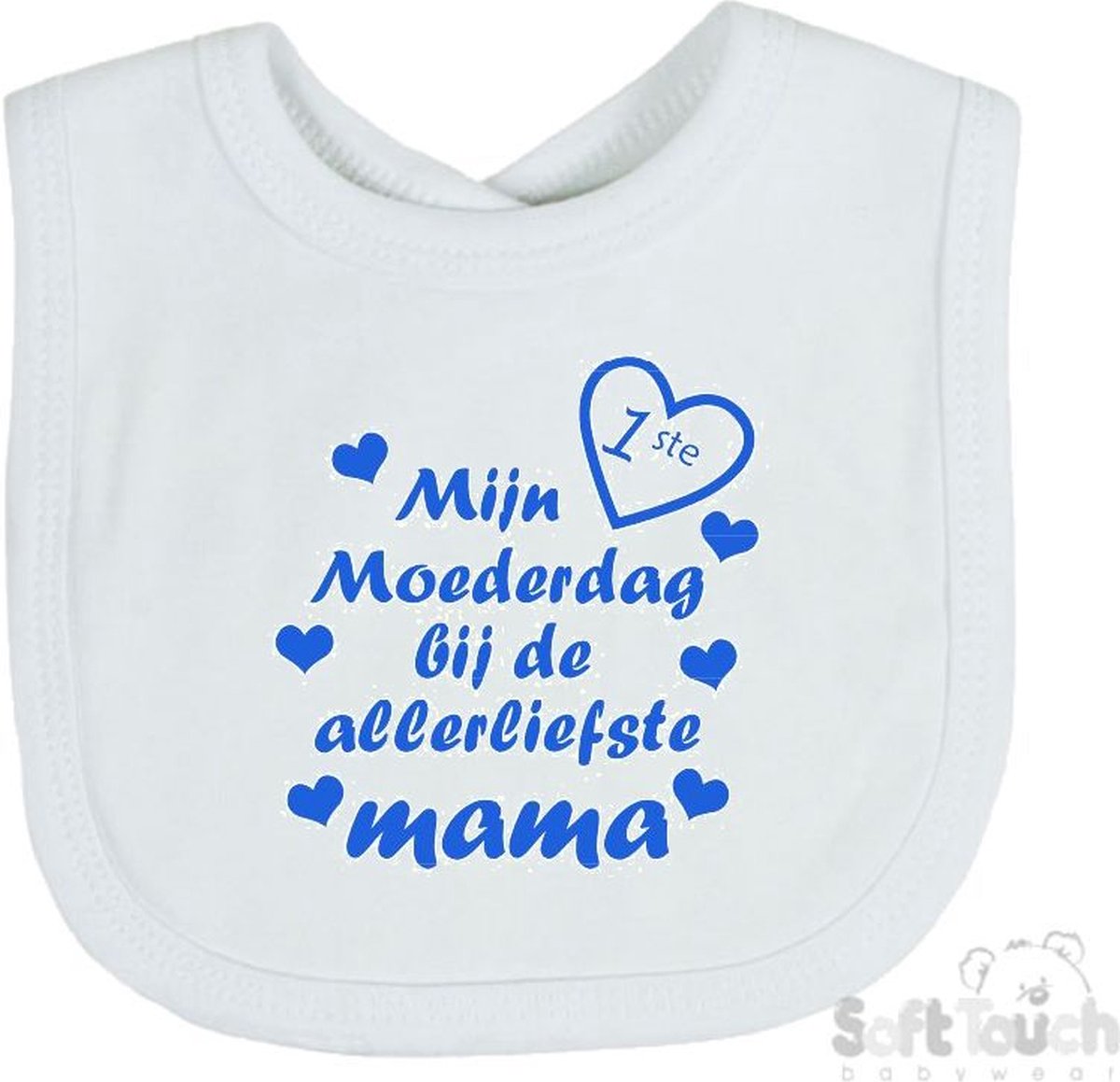 Goedkoopste Soft Touch Slabber Slabbetje Slab Mijn 1ste moederdag met de allerliefste mama Moederdag Unisex Katoen Wit/blauw Maat 33x22 Cm