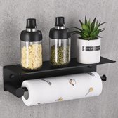 Kitchen Roll Holder Wall Mounted, Kitchen Roll Holder, No Drilling for Kitchen Crepe, Paper Roll Holder, Aluminium Roll Holder Kitchen with Storage, Spacious Shelf, Kitchen Roll Holder, Black