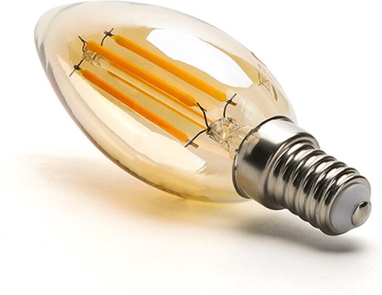 5x Dimbare filament LED Lamp E14 - Extra Warm witte lichtkleur 2200K - Amber coating - 5W - Vorm: Kaars B35