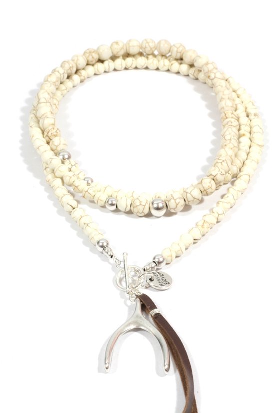 Heaven Eleven - dames ketting - zilverkleurige plating - howliet - zilver wishbone