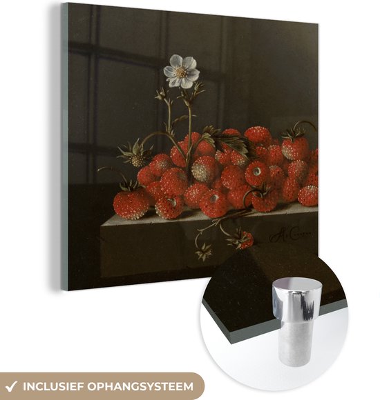 MuchoWow® Peinture sur verre 20x20 cm - Peinture sur verre acrylique - Nature morte aux fraises des bois - Peinture d'Adriaen Coorte - Photo sur verre - Peintures