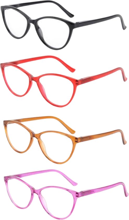 XYZ Eyewear Set van 4 Leesbrillen +2.00 - Dames - Heren - Leesbrillen - Trendy - Lees bril - Leesbril met sterkte - Voordeel - Cateye - Met sterkte +2.00