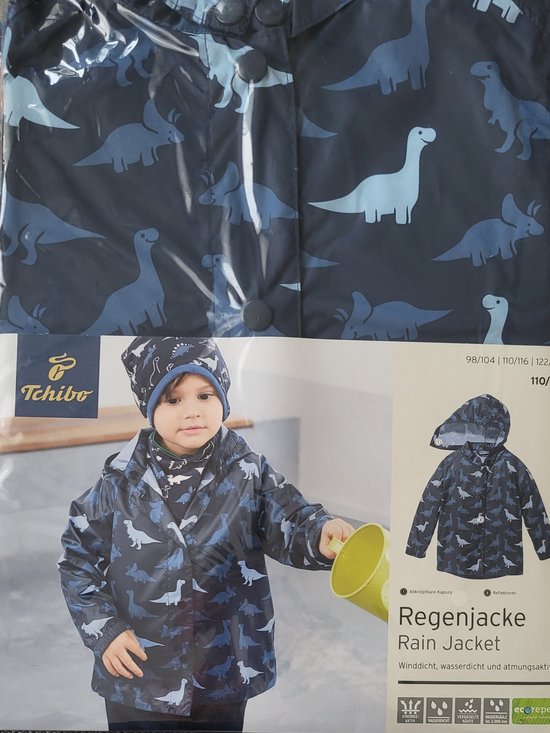 Regenjas voor kinderen maat 110 116 dino dinosaurus regen jas blauw winddicht. bol