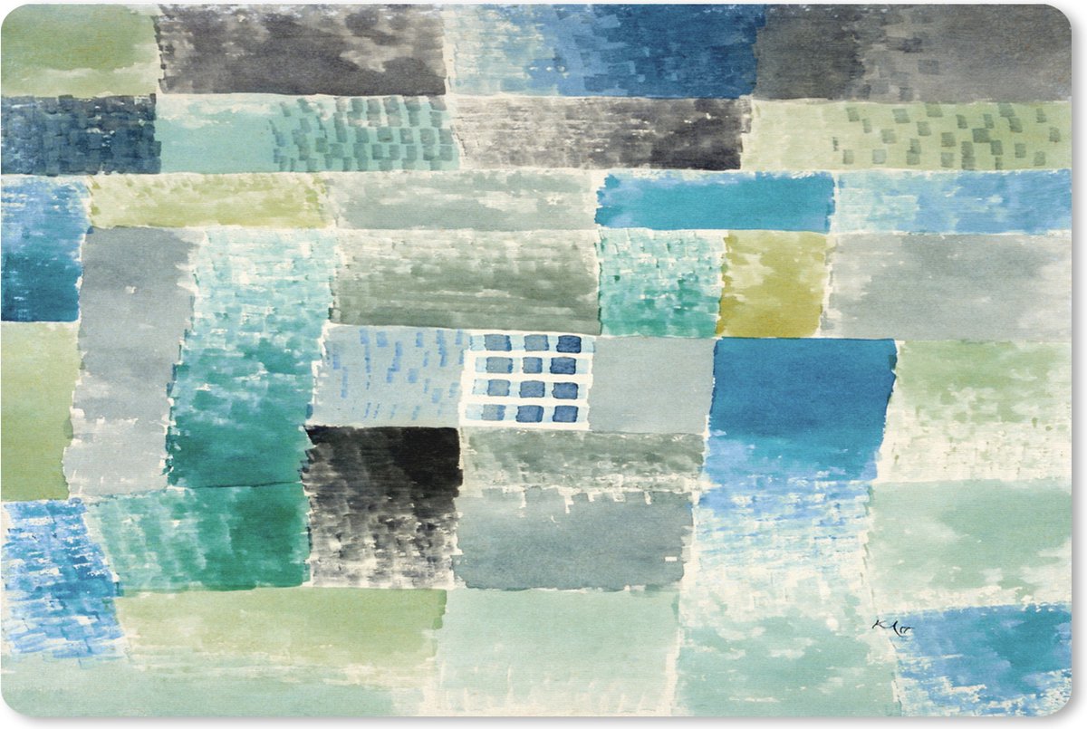 Muismat XXL - Bureau onderlegger - Bureau mat - Paul Klee - Kunst - Oude meesters - Blauw - 90x60 cm - XXL muismat