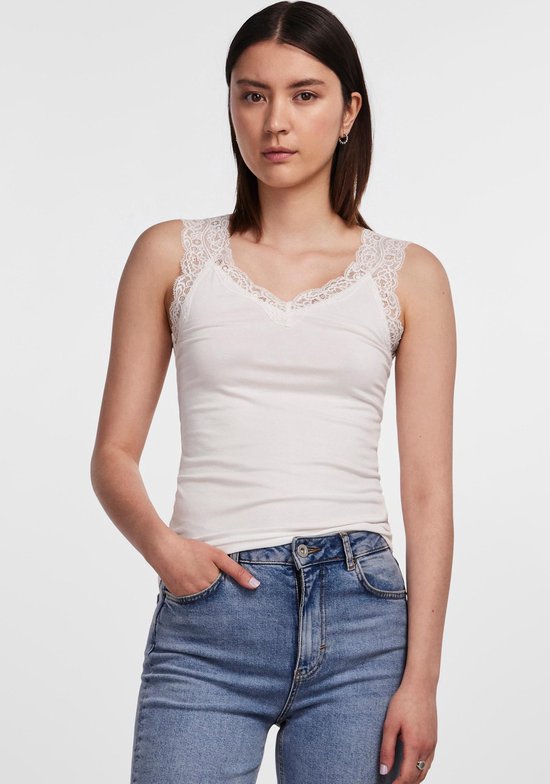 Top In Pizzo Caraco Pieces - 17106017 - Pcbarbera Noos Dentelle Top, Femme Taupe - Prêt-à-Porter Canottiera Donna Pizzo