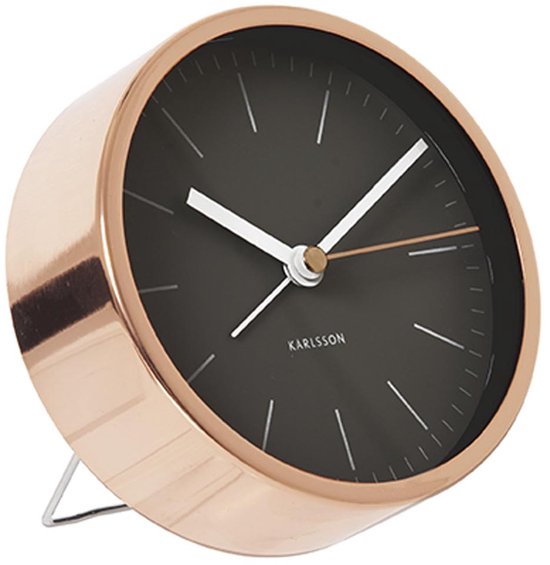 Karlsson Wekker Minimal - Zwart Staal, Koperen behuizing - Ø10cm - Scandinavisch