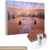 MuchoWow® Glasschilderij 180x120 cm - Schilderij acrylglas - Tenten in de Sahara woestijn - Foto op glas - Schilderijen