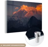 MuchoWow® Glasschilderij 30x20 cm - Schilderij acrylglas - Zonsondergang in Himalaya met Mount Everest, Nepal - Foto op glas - Schilderijen