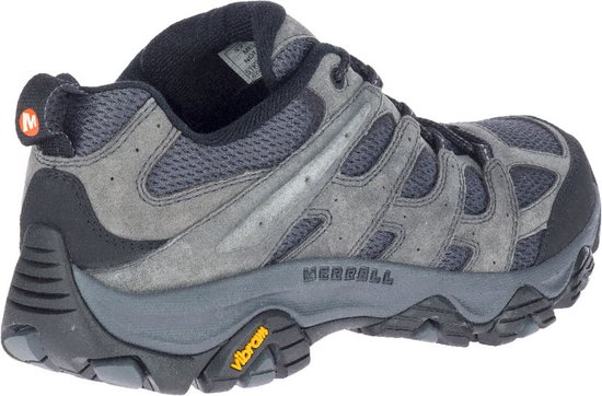 Grijze Merrell wandelschoen, zijkant profiel, met zwart accent