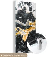 MuchoWow® Glasschilderij 80x160 cm - Schilderij acrylglas - Marmer - Zwart - Goud - Foto op glas - Schilderijen