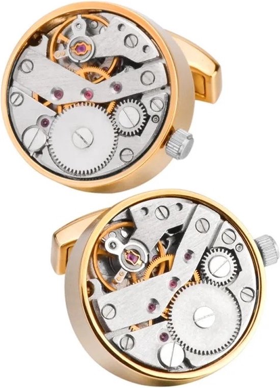 Boutons de manchette avec mécanisme de montre mécanique - Boutons de manchette de Luxe avec mécanisme de montre - Or