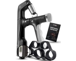 U Fit One Handtrainer 10 tot 100kg met Digitale Teller en Vingertrainer - Verstelbare Handgrip - Handknijper - Onderarm Grip Trainer - Zwart