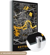 MuchoWow® Glasschilderij 40x60 cm - Schilderij acrylglas - Plattegrond - Rotterdam - Goud - Zwart - Foto op glas - Schilderijen - Stadskaart