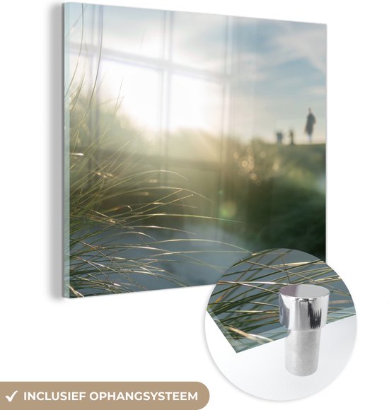 MuchoWow® Glasschilderij 20x20 cm - Schilderij acrylglas - Strand - Duin - Zon - Foto op glas - Schilderijen