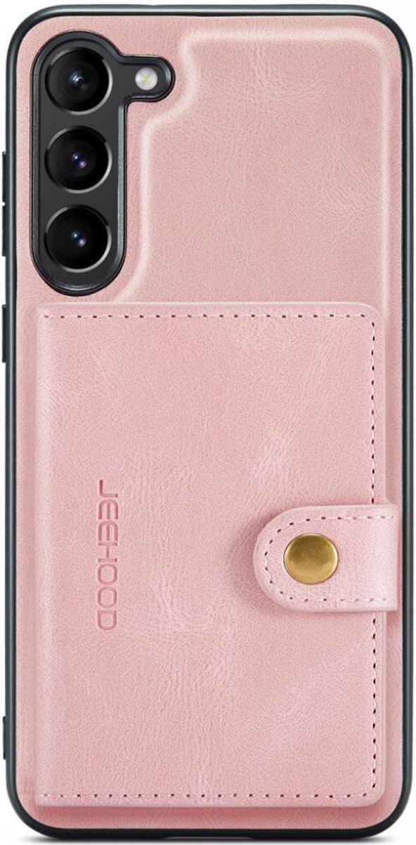 CaseMe JH-01 Hoesje Geschikt voor Samsung Galaxy S23 | Back Cover met Magnetische Kaarthouder | Beschermhoes Pasjeshouder Achterkant | 4 Pasjes en Briefgeld | Roze
