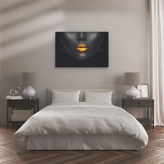 Artaza Peinture sur Toile Femme aux Lèvres Dorées - 120x80 - Groot - Photo sur Toile - Impression sur Toile