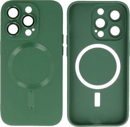 Hoesje Geschikt voor iPhone 15 Pro Max - Back Cover - MagSafe Hoesje met Camera Beschermer - Donker Groen