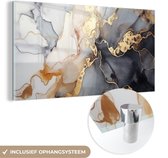 MuchoWow® Glasschilderij 40x20 cm - Schilderij acrylglas - Marmer - Zwart - Goud - Wit - Foto op glas - Schilderijen
