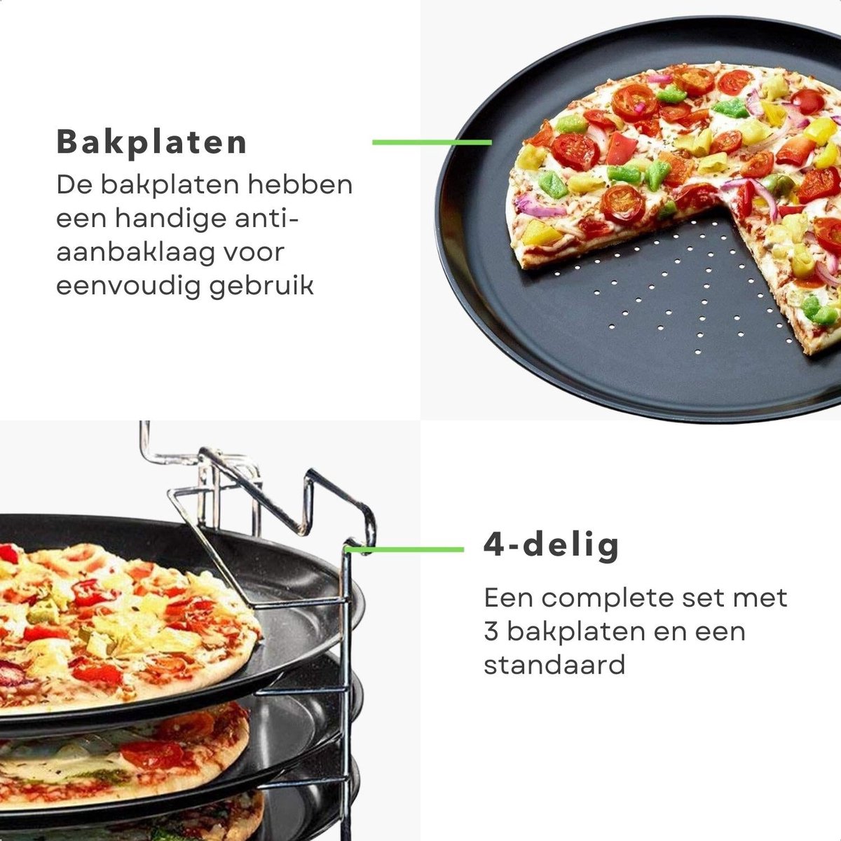 Pizzabakset 3-delig met staender antiaanbaklaag 32,5 cm
