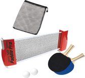 Tafeltennis Set Tachan - Pingpong Netje Rood - Uitschuifbaar Net - Ping Pong Spel met 2 Batjes en 2 Balletjes - Inclusief Draagtas