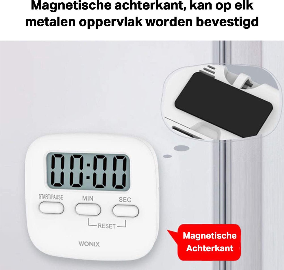 Wonix® kookwekker digitaal - Digitale timer - Magneet - Eierwekker - Wit — cadeau in Kookcadeaus - foto 3