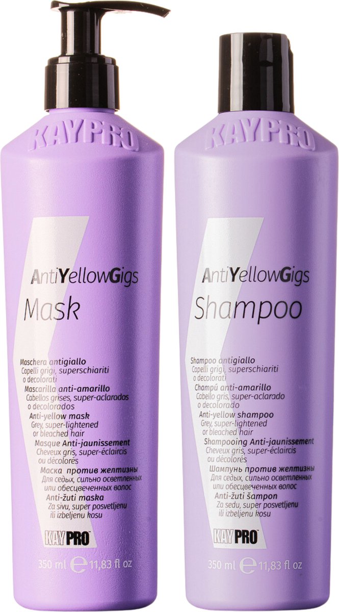KayPro No Yellow shampoo 350ml & haarmasker 350ml - bundel zilvershampoo en haarmasker - haarverzorging set - Geschenkset - Giftset - Kerstcadeau - voordeelverpakking