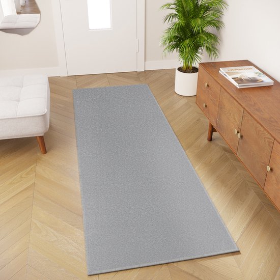 Tapiso Tapis de Couloir Mono Gris Clair Tapis de Couloir Uni à Poils Ras Taille - 100x1500